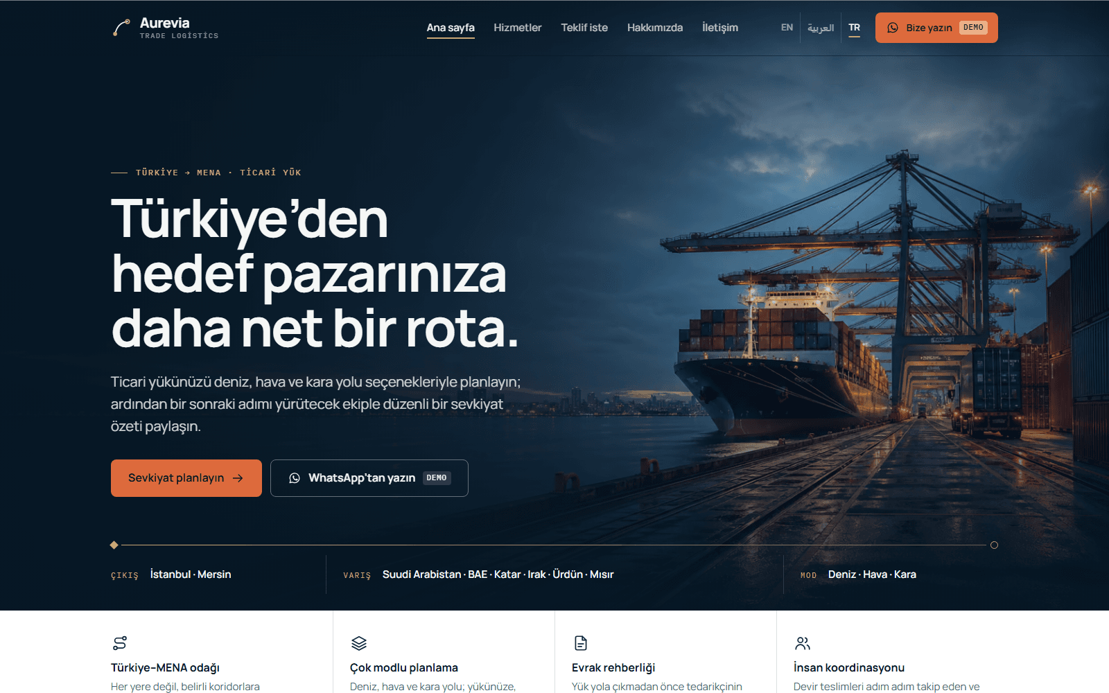 Aurevia web sitesinin açılış ekranı