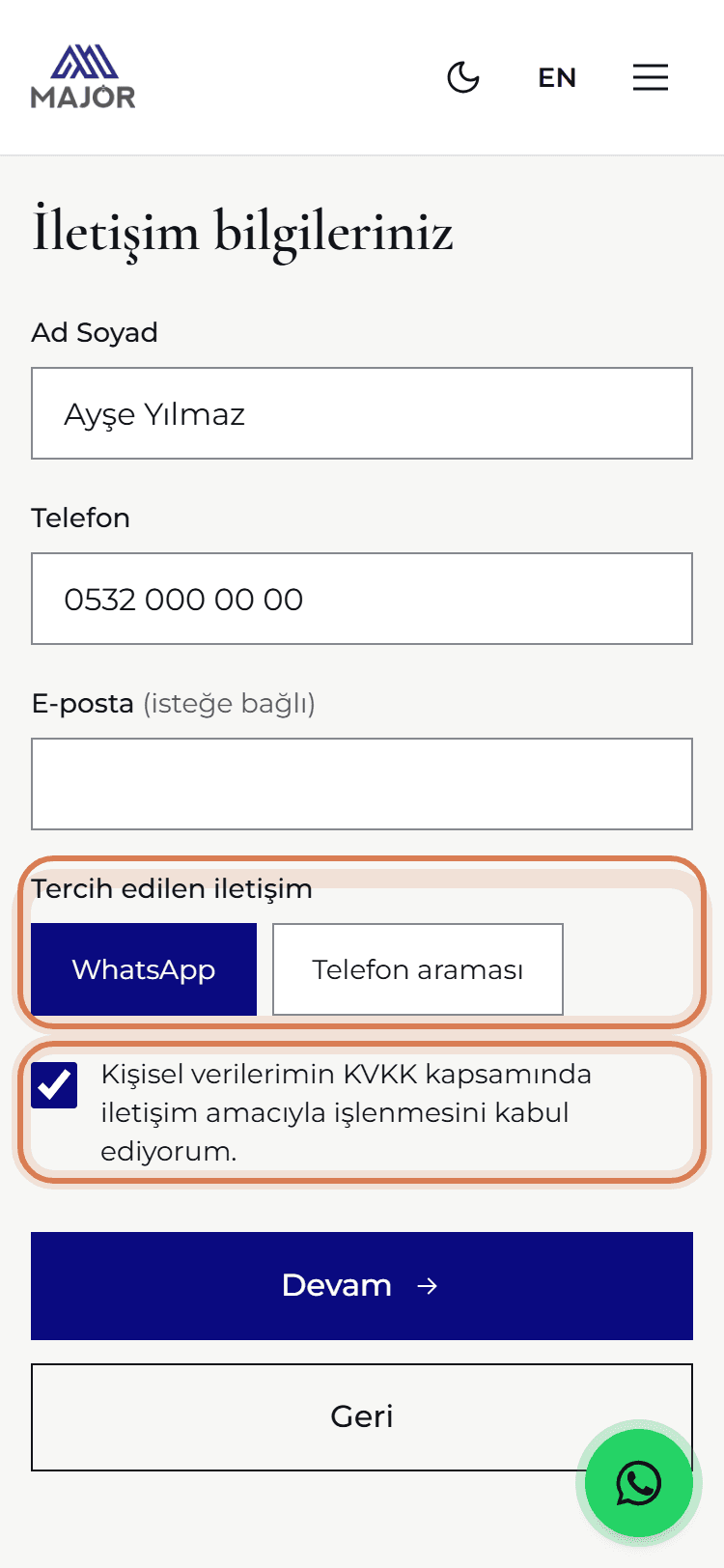 İletişim tercihi ve KVKK onayı